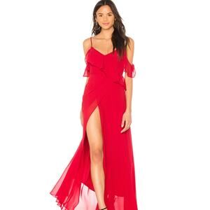 Yumi Kim Because Of You Maxi Dress Small Shoulder Overlay NWT Red